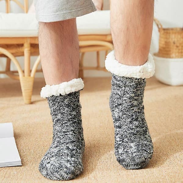 Herr Plus Tjock Bomullsstrumpa Vinter Varma Sovrumsskor Bekväma Sovstrumpor Hem Halkfria Strumpor Julklappar Pojkpresenter New-lingling} Style 2 Black