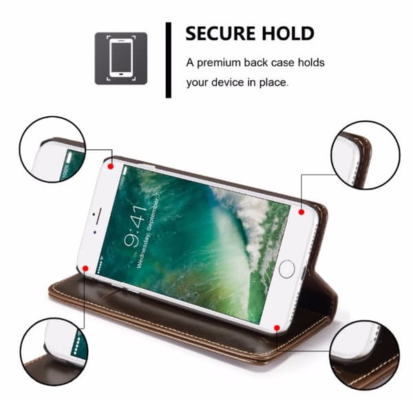 Exklusivt och praktiskt äkta läder plånboksfodral för iPhone 7 Plus, vit. Vit Vit
