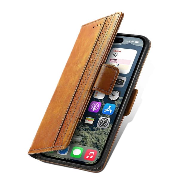 Kompatibel med iPhone 16 Plus Mobilskal PU Läderfodral Ställ med RFID-blockerande Plånbok-lingling} Multicolor Light Brown
