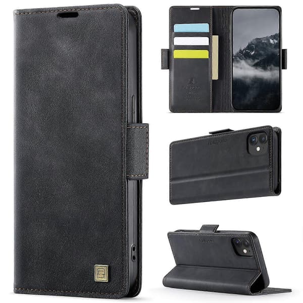 Kompatibel med iPhone 12 Pro 6.1 tommer iPhone 12 6.1 tommer Case AUTSPACE A11 RFID-blokering Retro Læder Cell Pho-lingling} Multicolor Black