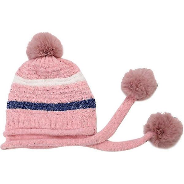 Stickad mössa - Öronlapps vintermössa för kvinnor-lingling} Pink