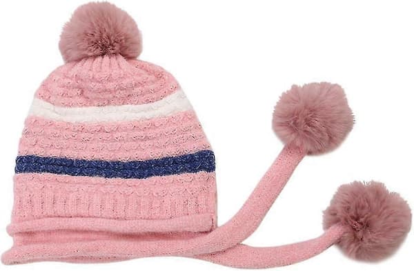 Strikket hue - Vinterhue med øreklapper til kvinder -lingling} Pink