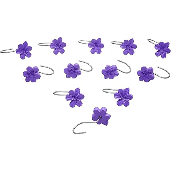 Lila blommönstrade duschdraperikrokar, 12-pack