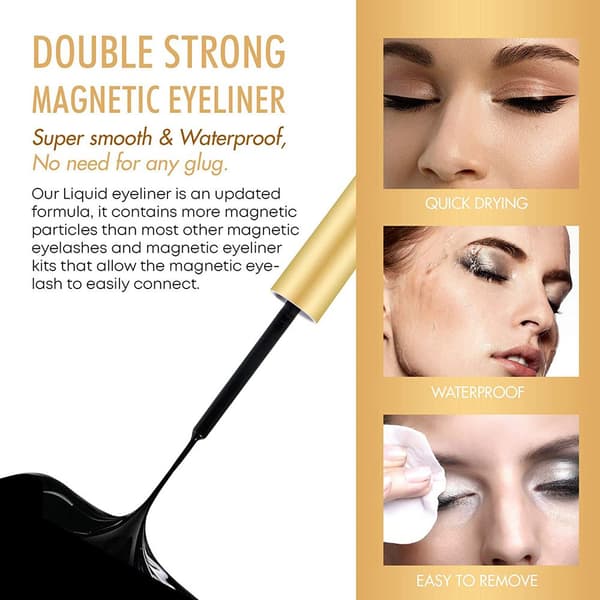10 par magnetiska lösögonfransar, flytande eyeliner och pincettset Set 2-Thick