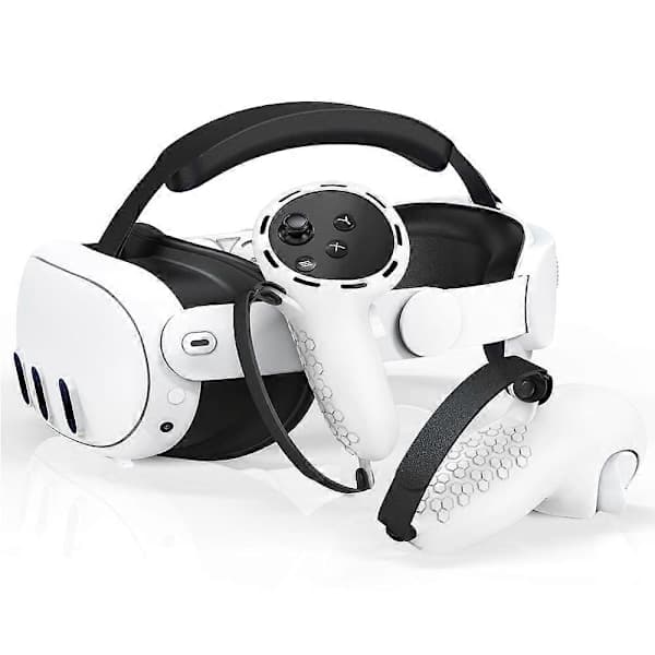 Meta Quest 3/3S Touch Controller Silikon Beskyttelsesveske (med Håndleddsstropp) - Hvit/Flerfarget