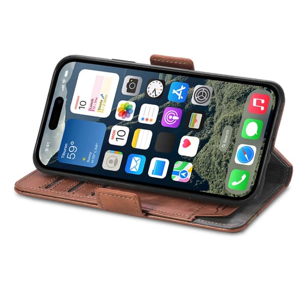 Kompatibel med iPhone 16 Plus Mobilskal PU Läderfodral Ställ med RFID-blockerande Plånbok-lingling} Multicolor Dark Brown