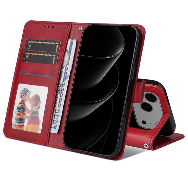 Kompatibel med iPhone 17 Pro Max PU Læder Wallet Case - Flere Farver Tilgængelige Röd red