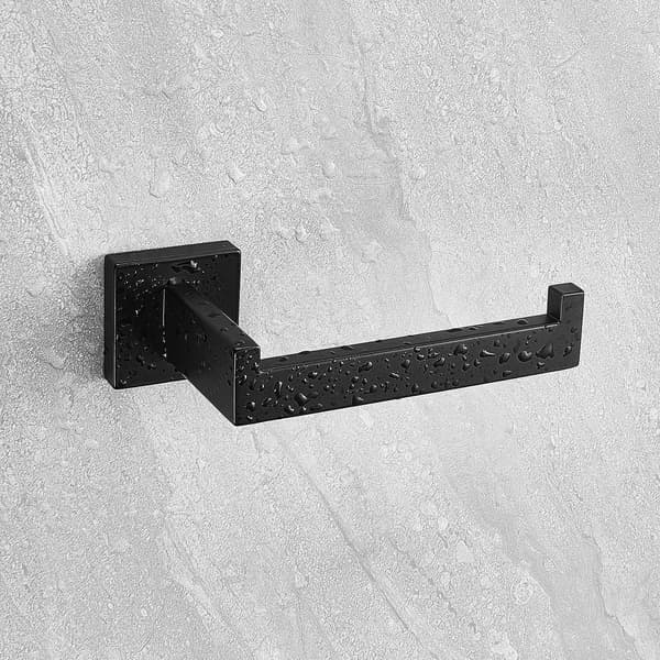 Sort firkantet toiletpapirholder i rustfrit stål, egnet til badeværelser og køkkener.