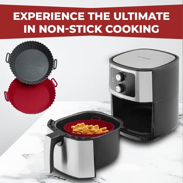 Silikonformsett for airfryer (2 deler), gjenbrukbart, egnet for matlaging og baking (grå + rød)