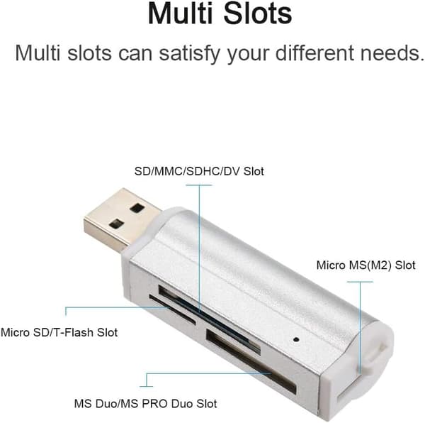Mini bærbar USB 2.0 alt-i-ett kortleser for SD/SD/TF/MS Duo/Micro MS (M2) / MS Pro Duo