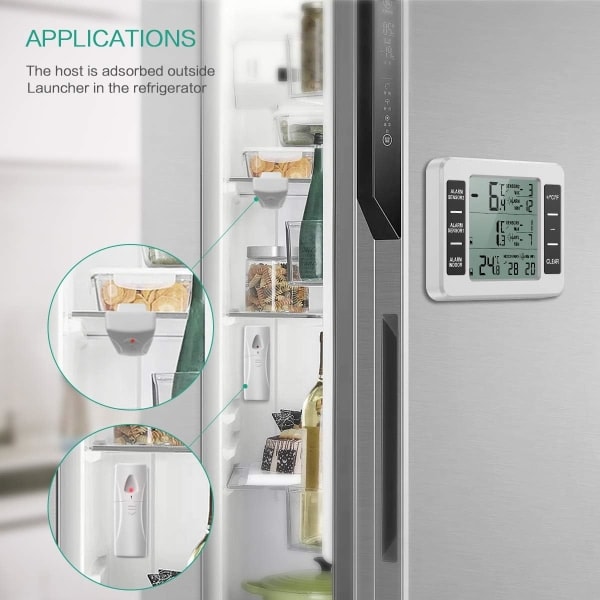 Heta 2025 Kyl/Frysskpstermometer, Trdls Kylskpstermometer med 2 Sensorer