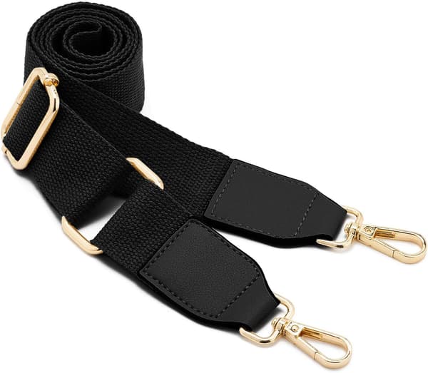Women's Wide Shoulder Bag with Adjustable and Replaceable Leather Shoulder Strap (Black). Black
