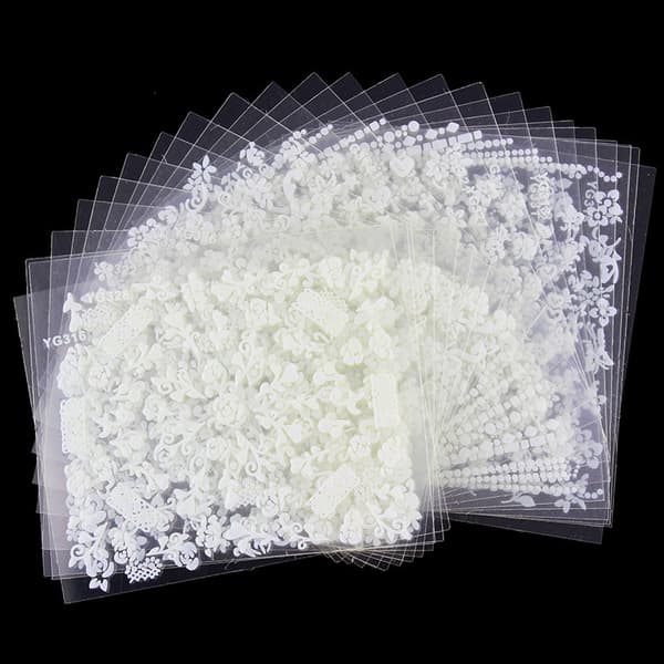 10 hvite neglekunstblomstklistremerker White white