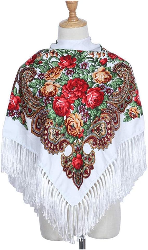 Russian Floral Scarf/Shawl with Tassels, a Retro Spring Style.