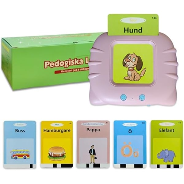 Påskrabatt! Högkvalitativa 224 Svenska Ord Pedagogiska Flashcards - Alfabet & Siffror - Pedagogisk Leksak för Barn - Rosa