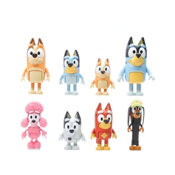 Populära Bluey Leksaker: Bluey och Vänner 8-Delars Actionfigur Set Blue