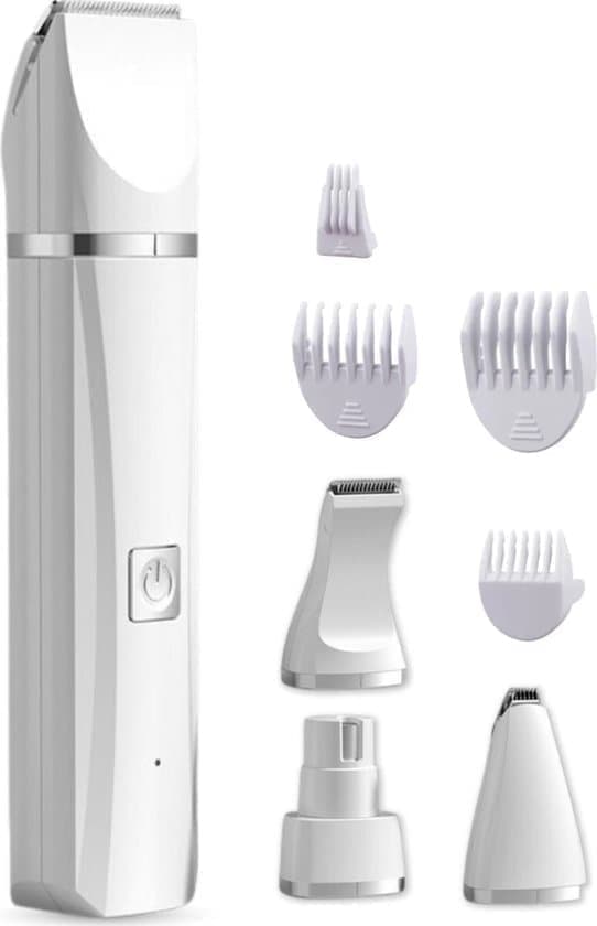 4-in-1 Cordless Pet Trimmer for Thick Fur - Quiet Design, Comes with 7 Accessories and a Diamond-Shaped Nail Grinder. white white