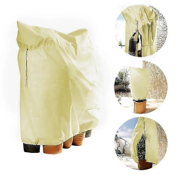 Varme 2025 Frostsikre poser for planter, gjenbrukbare plantebeskyttelsesposer med snøring, hagefleeceposer vinter beige Beige S-60x80cm