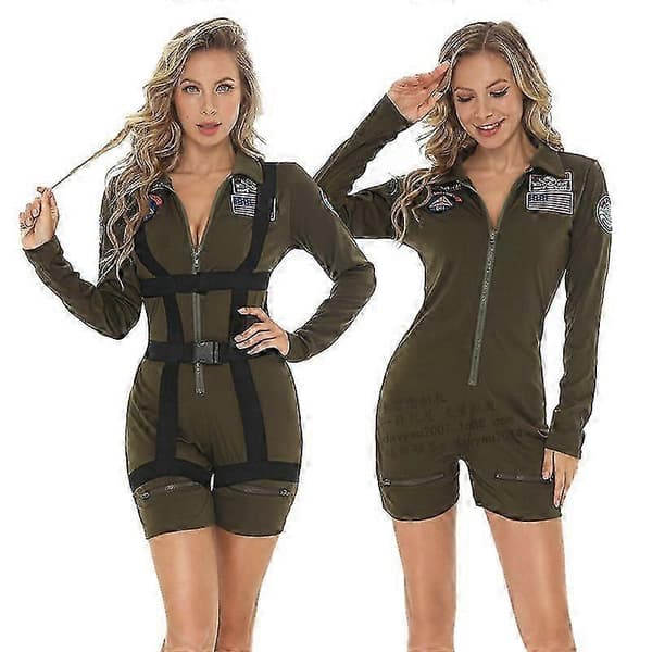 Top Gun Cosplay Amerikansk Flygvapen Pilotuniform Halloween Kostymer Militär Pilot Jumpsuit-lingling} strapless M