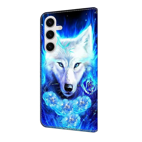 Kompatibel med Samsung Galaxy S25+ Läderfodral Mönstertryck Plånboksställ Flip Telefonskal -lingling} Multicolor White Wolf