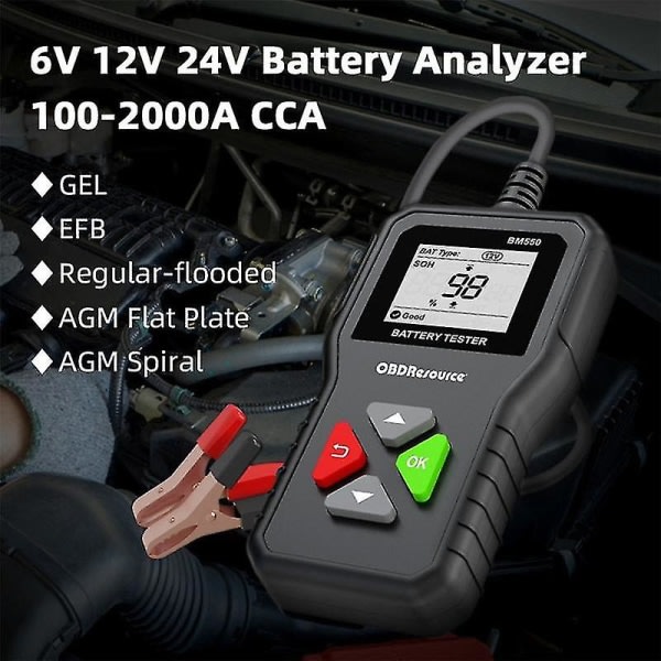 Bm550 Bilbatteritestare 6v 12v 24v 100-2000 2ah-220ah Batterisystem Upptäck Auto Battery Analyzer -HG