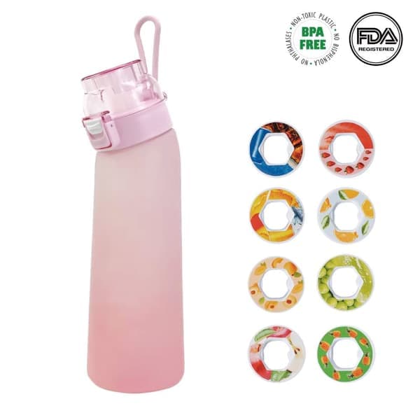 700ml Kolsyrat Vattenflaska – 8 Smakkapslar | Sockerfri Doft | Gradient Sugrör Pink