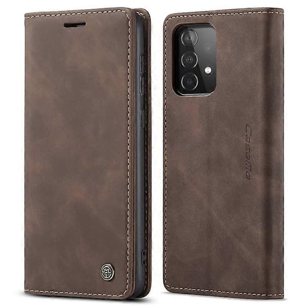 Äkta läderplånboksfodral med ställ, kompatibelt med Samsung Galaxy A52 Espresso
