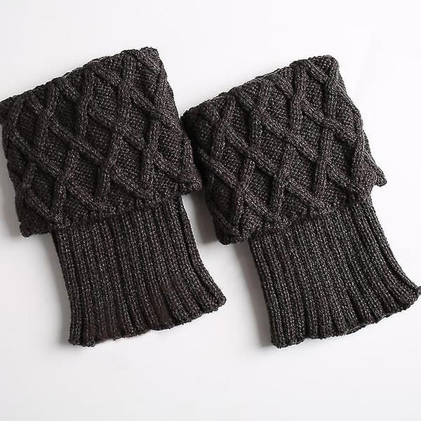 Dame Solid Vinter Varmere Heklede Ben Strikkede Støvelmansjetter Kant Topper Ankelsokker-lingling} Dark Grey