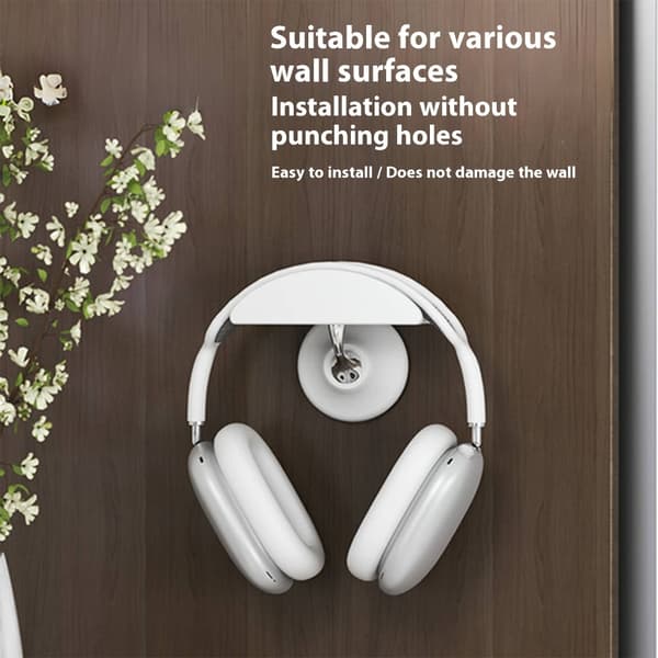 Robust Wall Mount for Headphones, Self-Adhesive, Tool-Free Installation. Black 0.12