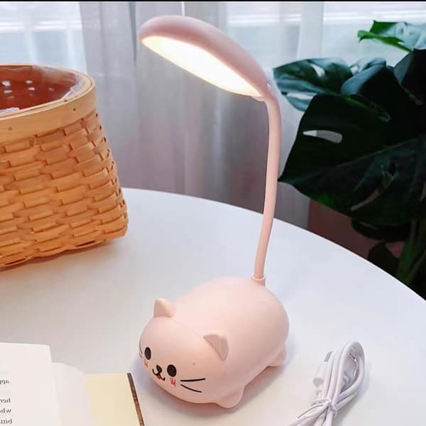 Sød lyserød katte-natlampe, USB-genopladelig og foldbar, velegnet til børn. Rosa Rosa