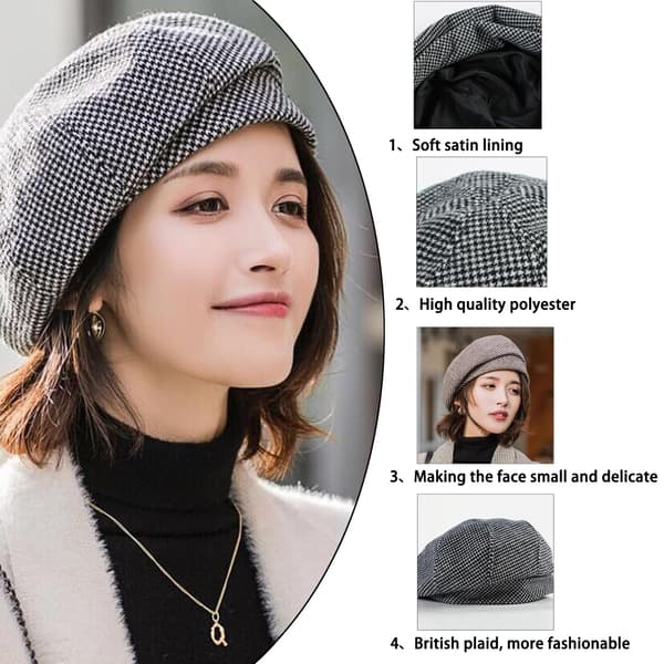 Basker i koreansk stil til kvinder til vinter, baskerhue til kjoler, behagelig og varm, velegnet til forår/efterår/vinter black