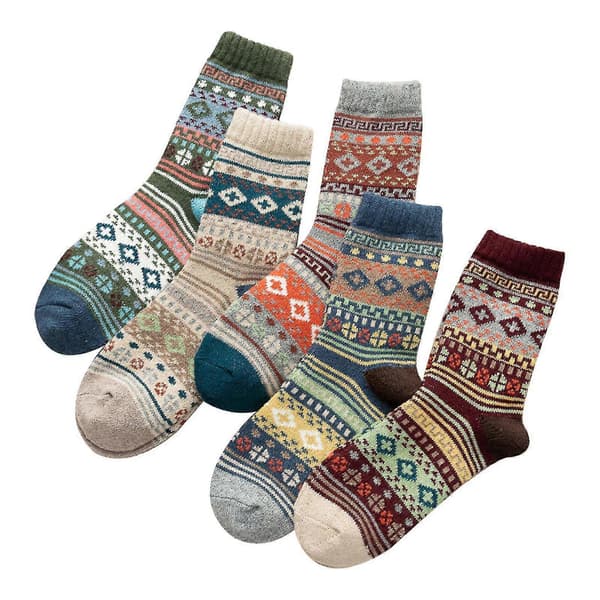 5-pack Damstrumpor Vintage Vinter Mjuka Varma Stickade Ullstrumpor - lingling}