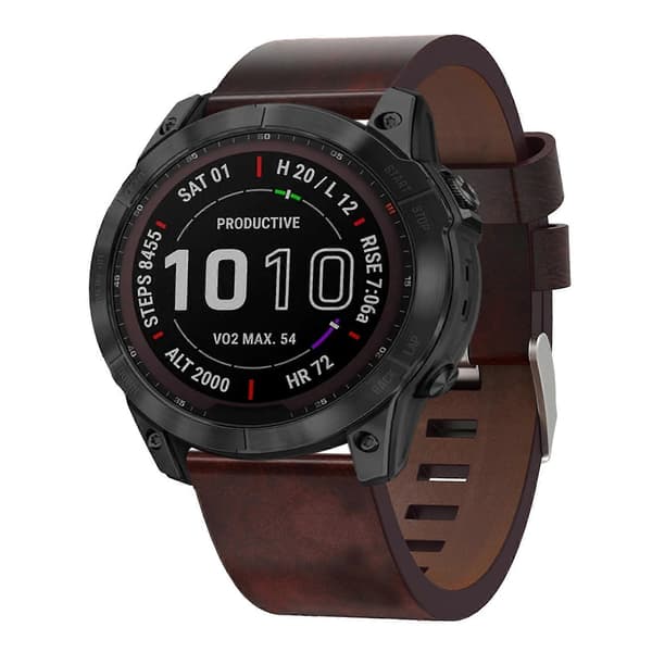 Læder Urrem Til Garmin Fenix 7X-lingling} Brown