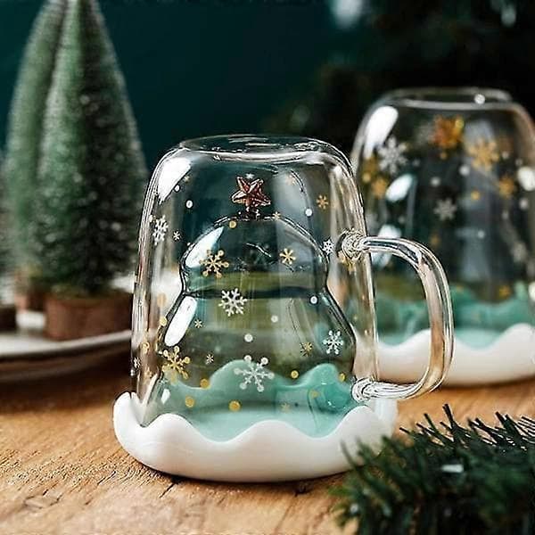 Julönskekopp Ins Tecknad Dubbelväggig Kopp Med Lock Vattenkopp Hem Dubbelväggig Glas Kopp-lingling}
