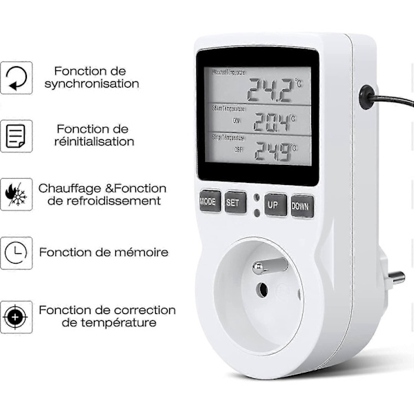 Temperaturkontrollert kontakt, digital programmerbar timer med probe, drivhusvarmer akvarium