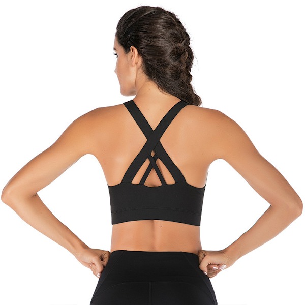 Sport-BH för kvinnor, Cross-Cross Back Vadderad Sport-BH SVART BLACK L