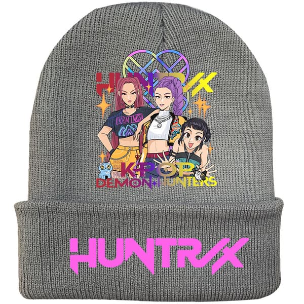 KPOP Devil Hunter Tema Stickad Mössa Lockig Ullmössa Tryckt Ullmössa Utomhus Vintermössa Vuxen Grå-10 Gray-10 One size