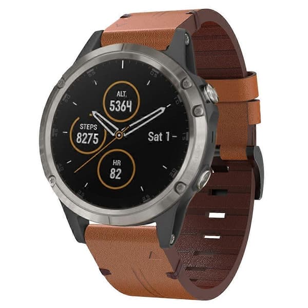 Nahkainen kellon ranneke Garmin Fenix 5 -linglingille} Brown