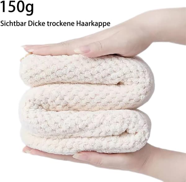 Tjock hårhandduk med knappar, mikrofiberhandduk, hårtorkningsmössa och