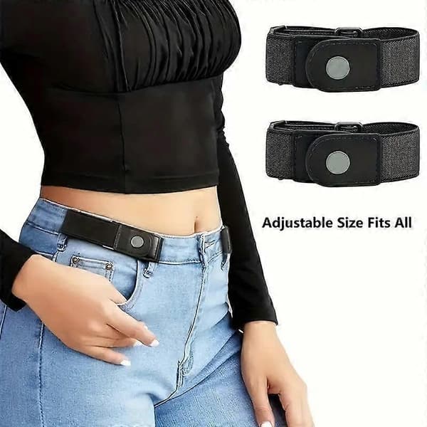 2-delt/sæt elastisk taljebælte uden spænde, unisex, egnet til bukser, jeans, afslappet stil, justerbart, usynligt taljebælte blue