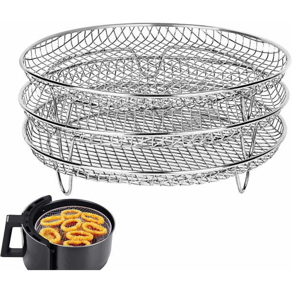 3-delt Airfryer-kurvsett, rustfritt stål, sølv