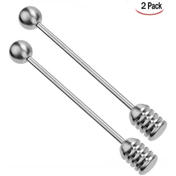 2-pack honungsskedar i 304 rostfritt stål, sirapsdopp/dispenser