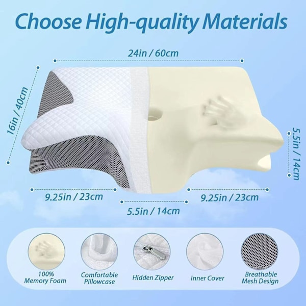 Högkvalitativ fjärilskudde nackkudde sovkudde memory foam långsam återhämtning hotell noll tryck kudde kärna cervical grey