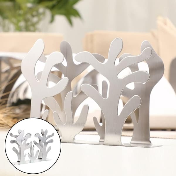(sølv) serviet holder i rustfrit stål, sølv plante design