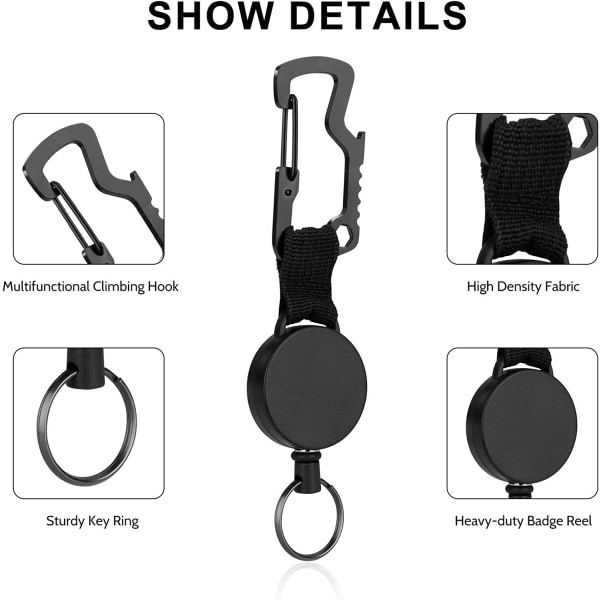 Infällbar nyckelhållare Karbinhake Nyckelklämma med ståltrådslina Multiverktyg för män Nycklar ID-kort 2 delar