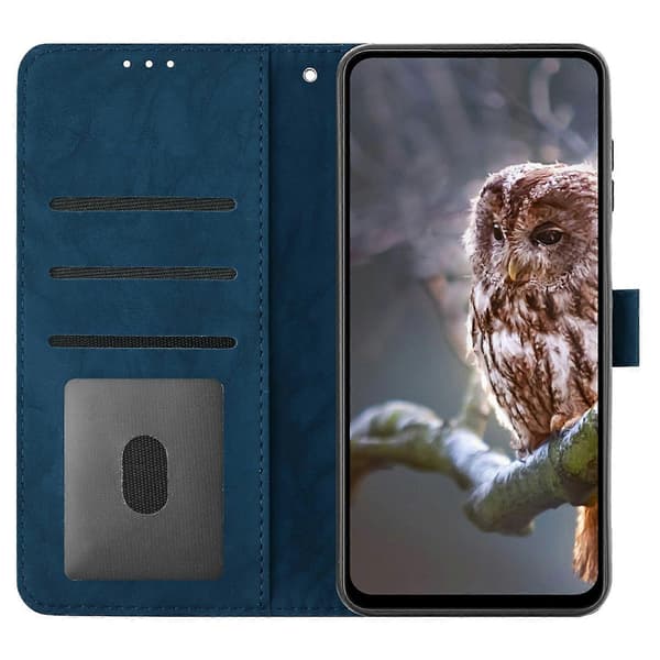 Kompatibel med iPhone 16 Pro Max Deksel Ugle Trykt PU Lær Lommebok Telefondeksel med Håndleddsstropp-lingling} Multicolor Blue
