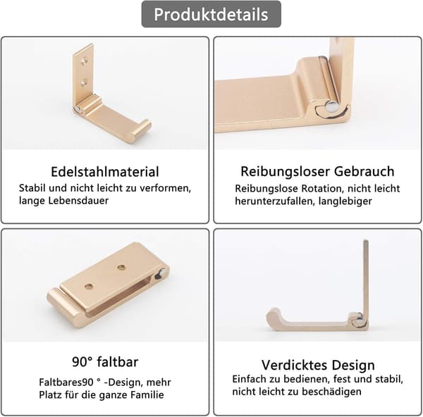 Vikbara väggmonterade klädkrokar/hängare för kläder och handdukar, 5-pack (guld). gold