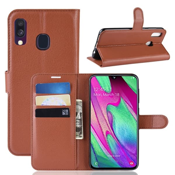 Kompatibel med Samsung Galaxy A40 - Lychee Plånboksfodral - Brun Brown Brun