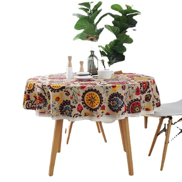 Rund dug i boheme-stil, blomstermønster, vasket effekt.