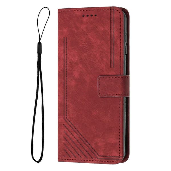 Kompatibel med iPhone 17 Stand Case Prægede Linjer Læder Telefon Cover-lingling} Red Red